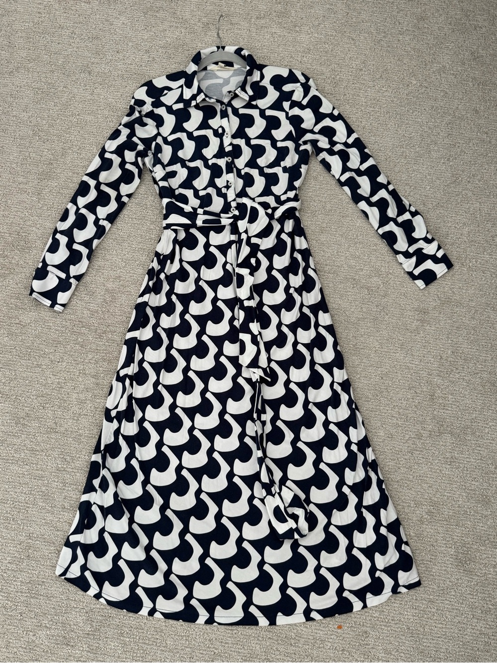Boden Laura Jersey Midi Shirt Dress SIZE 8 L Navy White Belted Comfort - Picture 4 of 9